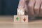 Wooden cube blocks with percentage icons and up or down arrows. business concept finance economy mortgage Bank interest rates,