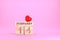 Wooden cube calendar with 14th february date and red heart, Valentime`s day concept