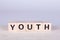 wooden cubes building the word Youth, white background