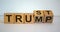 Wooden cubes and changes the word `Trump` to `Trust