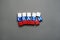 Wooden cubes with text concept crash blocks collapsed Russian federation crisis. Cubes crash text isolated flag Russia