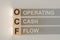 Wooden cubes with the word OCF - operation Cash Flow, with a falling shadow on a gray background