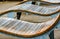 Wooden curved deckchairs