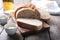 Wooden cutting board with sliced loaf