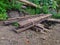 Wooden debris at the yard, boards and plates