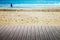 Wooden deck and winter sea at Gwangalli Beach in Busan, Korea