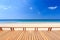 Wooden decking or flooring and tropical beach