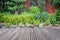 Wooden decking and plant with wall garden decorative