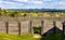 Wooden defense walls and gate of Gora Birow Mountain stronghold near Ogrodzieniec Castle in Silesia region in Poland