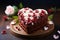 Wooden delight, heart shaped cake with floral decor, celebrating special occasions