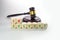 Wooden dices with the word Insolvent and a judge gavel, some companies have to give up during the coronavirus crisis, gray