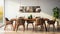 a wooden dining table and chairs in a clean, well-lit environment with a white background