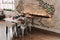 Wooden Dinner Table with Plate and Metallic Chairs