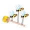 Wooden dipper with honey carried by three bees