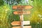 Wooden direction sign with words Holiday and Covid-19