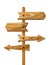 Wooden direction signpost. Vector way wood directional arrow board signs