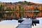 Wooden dock on autumn lake