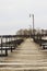 Wooden dock with light posts on a lake