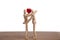 A wooden doll man in a valentine theme show his love to his couple