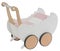 Wooden, doll\\\'s, pram, eco-conscious, toy. Eco-friendly wooden toy, baby pink doll stroller