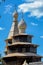 Wooden domes on timbered church in Velikiy Novgorod, Russia.