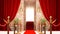 Wooden door with red curtains and Concrete Stairs, Success hope ambition and dream concept. VIP concept, red carpet with golden ba