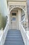 Wooden doorsteps with white handrails of a house at San Francisco, California