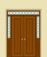 Wooden Double Door with Ornamental Side Window and Doorknob as Building Entrance Exterior Vector Illustration