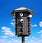 Wooden dovecote with pigeons