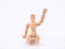 The wooden dummy sits on white background