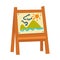 Wooden easel with attached childish drawing isolated illustration