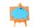 Wooden easel with corkboard and blue speech bubble