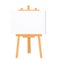 Wooden easel empty blank paper mock up in cartoon style isolated on vector white illustration. Artist equipment