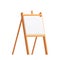 Wooden easel empty blank paper mock up in cartoon style isolated on vector white illustration. Artist equipment