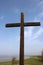 Wooden Easter cross, sea wall, Pilling, Lancashire