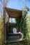 Wooden ecological compost dry toilet wc surrounded by nature