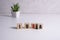 Wooden elements with letter on wooden table spelling word idea