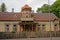 Wooden fairytale house in tradtional style in the town of Liepaja, Latvia