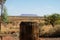 Wooden fence close up and table top mountain Conner in outback on the horizon,wooden fence close up sunny day in Northern