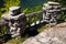 Wooden fence and stone pillars at the Coopers Rock overlook in West Virginia