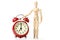 Wooden figure with red alarm clock