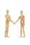 Wooden figures shake hands