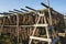 Wooden fish dryer, fish heads and backbones, Iceland