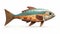 Wooden Fish Sculpture: Photorealistic Renderings And Animated Mosaics