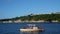 Wooden fishing boats on the blue sea in Havana, Cuba