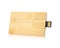 Wooden flash drive isolated on white background. USB stick made from wood material in card concept style.  Clipping path