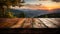 Wooden floor surface made of natural boards against the backdrop of forest