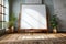 Wooden floor whiteboard for markers, creatively designed workspace concept