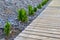 Wooden flooring on the pebble beach