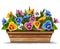 Wooden flower pot with pansies